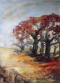 Herbstbuchen auf der Alb: Erd und Kupferpigmente in Tempera auf Papier 70x50 cm 2009